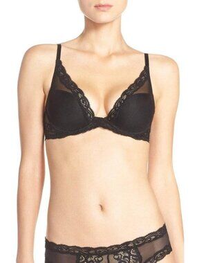 🆕NATORI Feathers Underwire T-Shirt Plunge Bra 34DDD Black #730023